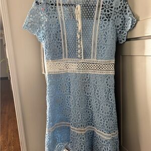 Aqua Light Blue Lace Mini Dress